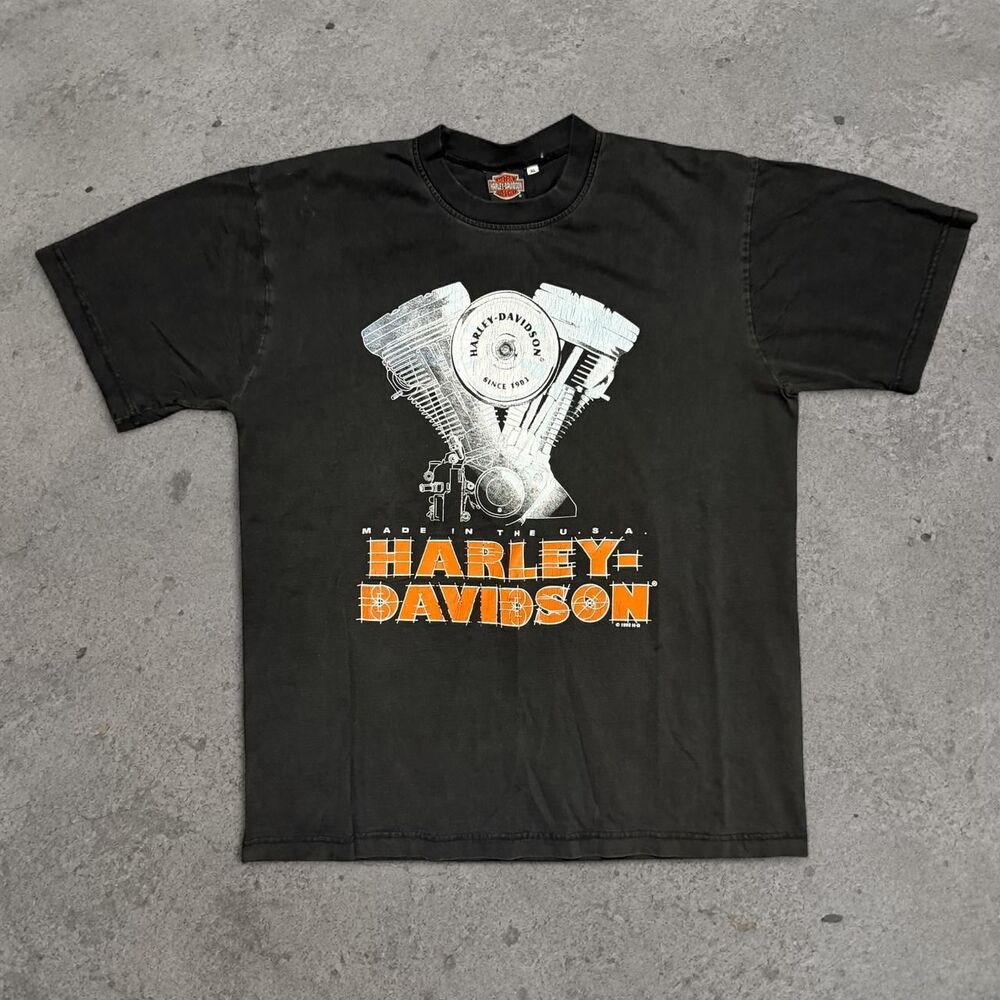 Vintage 1999 Harley Davidson Engine Graphic Big Emblem Thailand Men’s Size XL